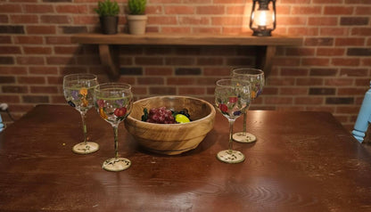 Wooden Fruit Bowl Containing Glass Fruit Decor