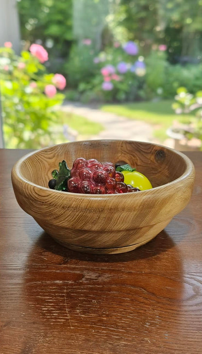 Wooden Fruit Bowl Containing Glass Fruit Decor