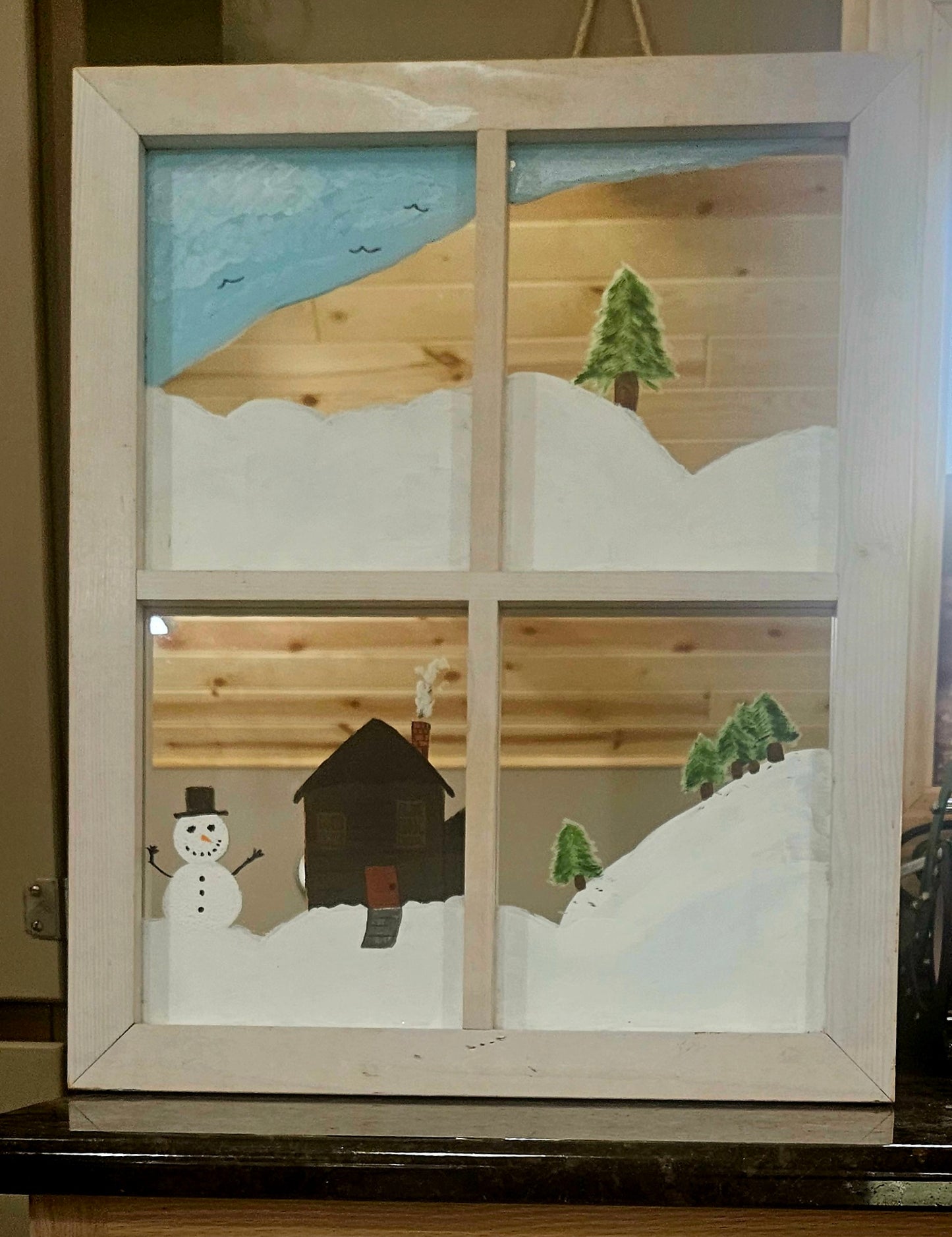 Winter at the Cabin Mirrored Picture